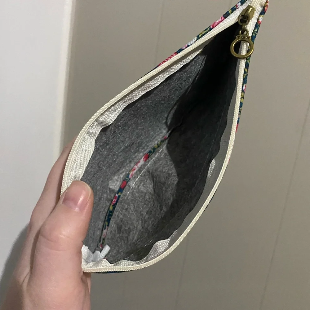 Floral Zipper Pouch with Lace Detail